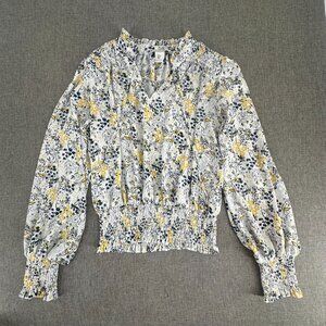Rachel‎ Zoe Floral Blouse Long Balloon Sleeve Small Smocked Waist & Sleeves